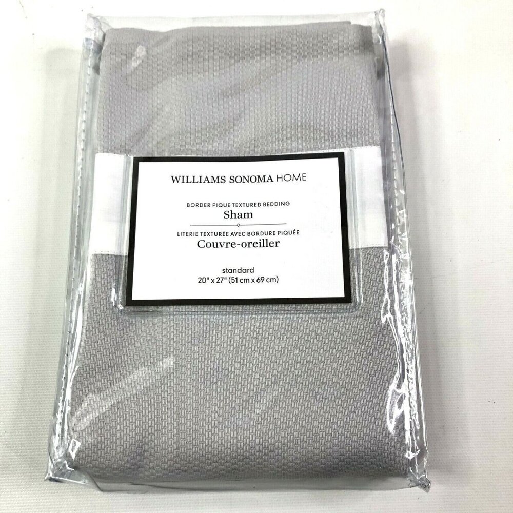 Williams Sonoma Home Border Pique Textured Standard Sham 20" X 27" Gray 100% Cot